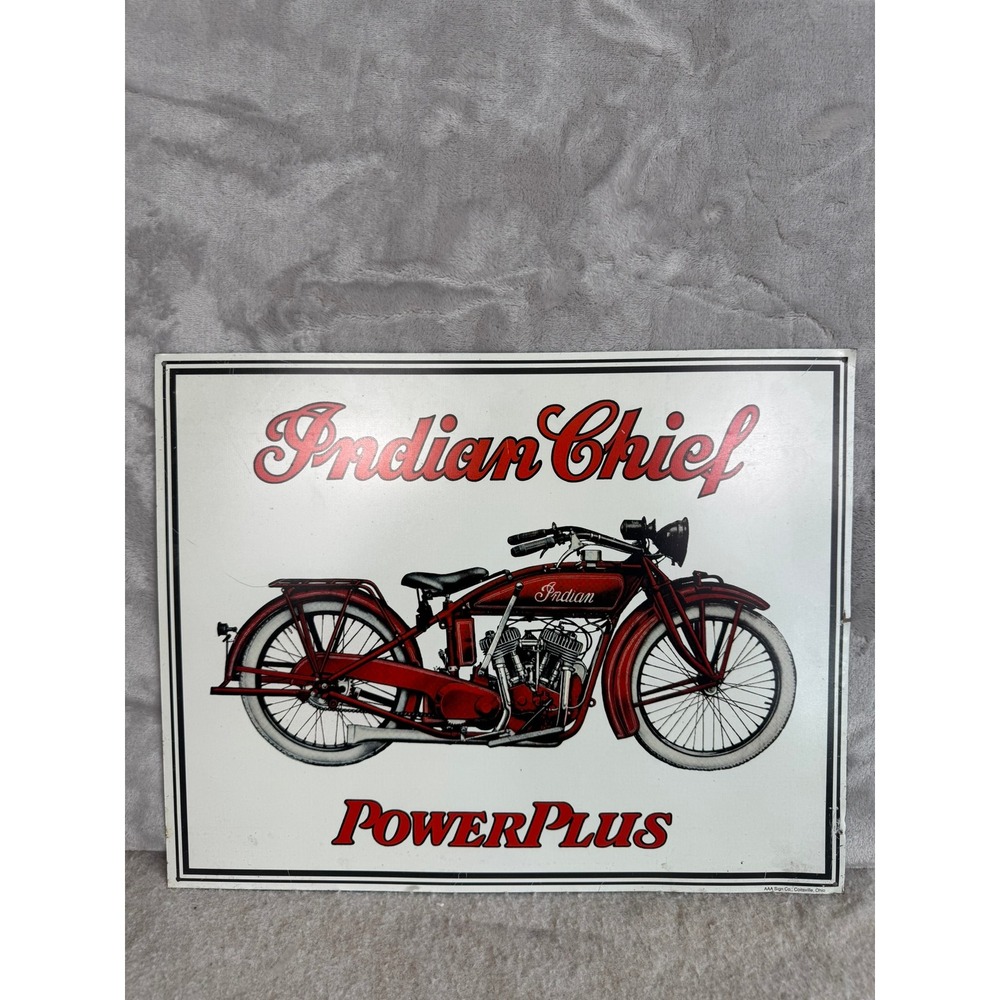 Vintage Indian Chief Power Plus Motorcycle‎ Metal Sign AAA Sign Coitsville Ohio